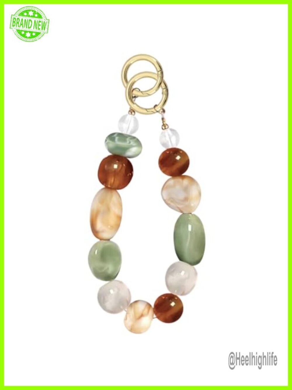 Beaded Phone Charm Mixed Color Plaid Stone Keychain Wristlet for Cellphone Bag